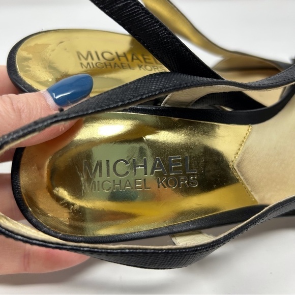 Michael Kors Livvy Black Leather Slingback Sandals Size 6.5 with Studded Bow - Picture 11 of 12